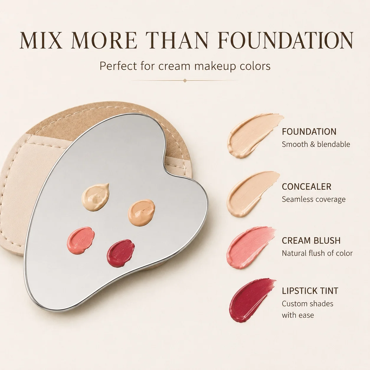 Beauty Makeup Tools - Hartvormig roestvrijstalen make-up mengpalet met leren