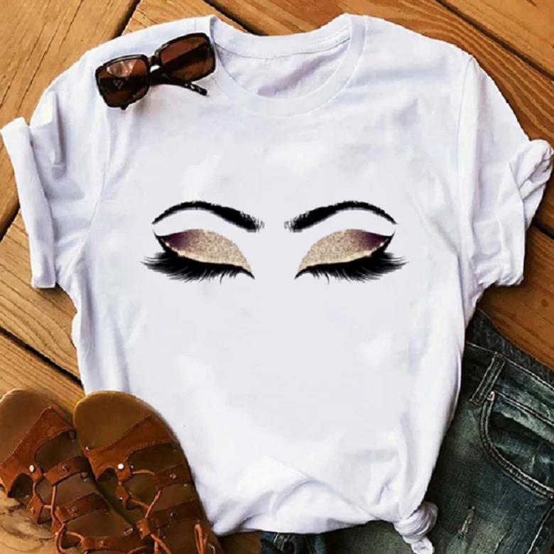 Makeup Plus Beauty - Schoonheid Esthetische Wimpers Prints T-Shirt Vrouwen